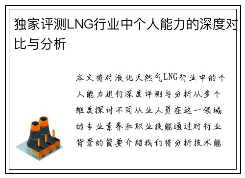 独家评测LNG行业中个人能力的深度对比与分析
